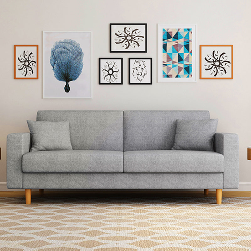 Contemporary Fabric Sofa 3-seat Square Arm Sofa with 2 Pillows