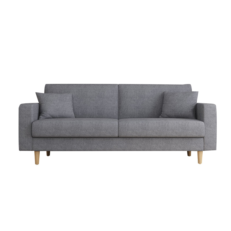 Contemporary Fabric Sofa 3-seat Square Arm Sofa with 2 Pillows