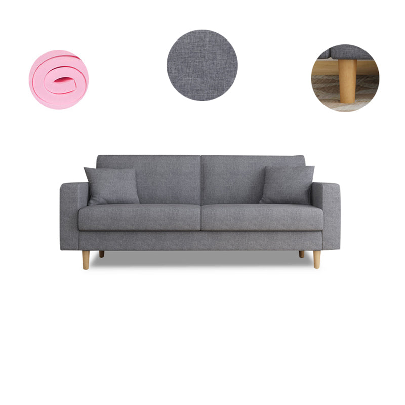 Contemporary Fabric Sofa 3-seat Square Arm Sofa with 2 Pillows