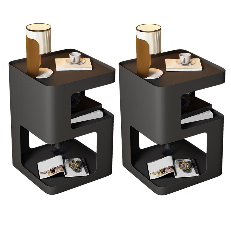 Square Tray Slate Top Side Table 21.65" Tall Metal Abstract Base End Table