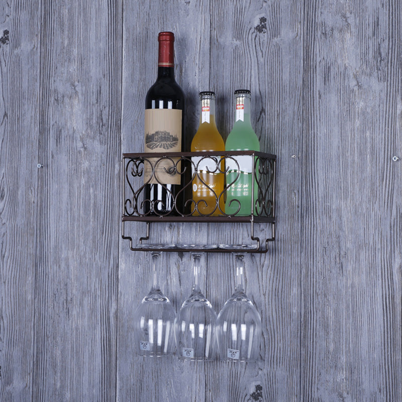 Metal Modern Wine Shelf with Bottle Stemware Holder Wall Mounted Wine Racks