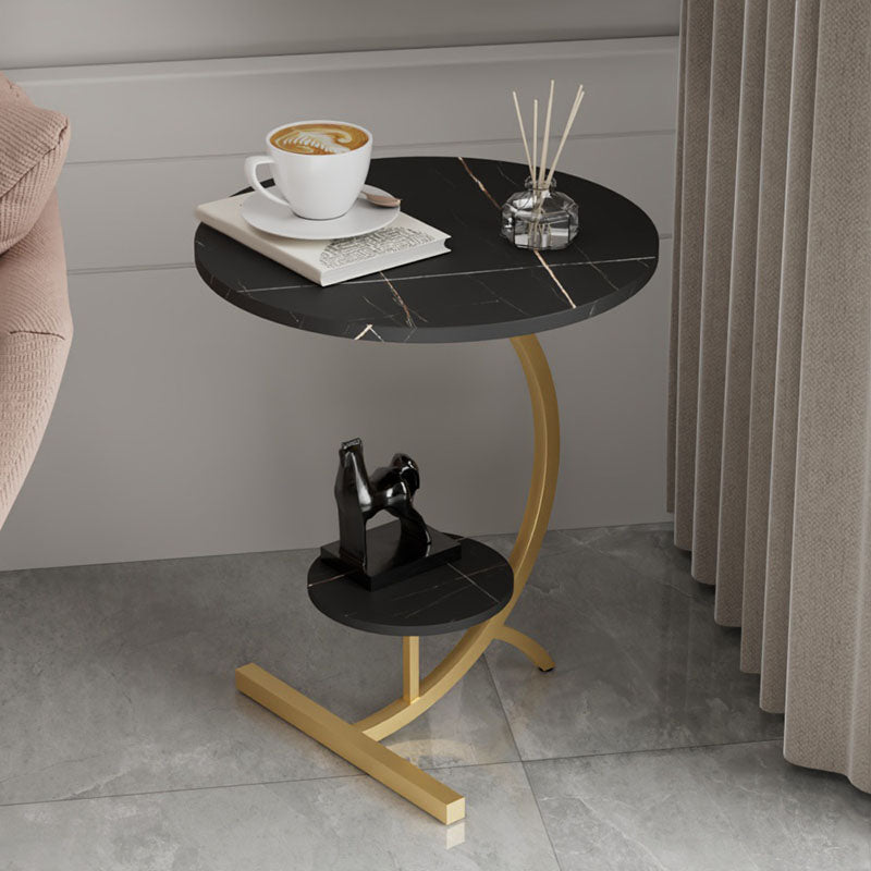Glam Stone Accent Table Nightstand 23.6" Tall Bedside Cabinet with 2 Shelves