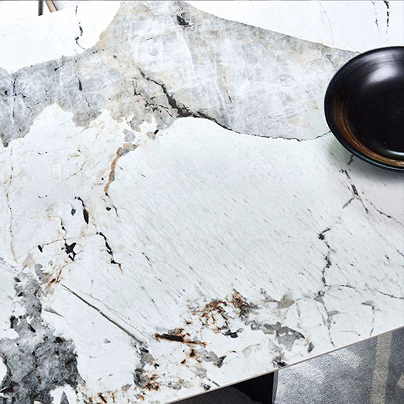 Modern Furniture White Rectangular Sintered Stone Dining Table with Metal Legs for Home