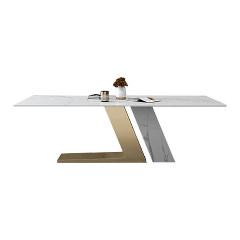 Gold Metal Base Rectangle Table Modern Black and White Sintered Stone Top Dining Table