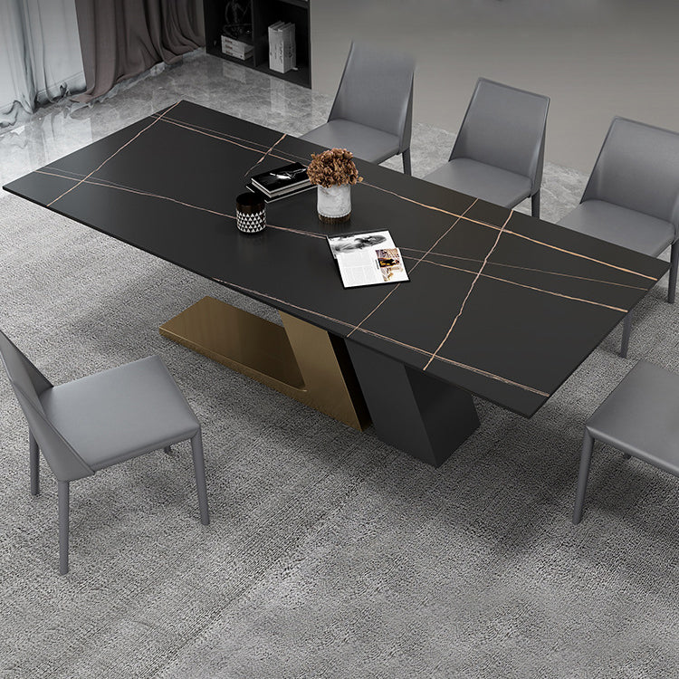 Gold Metal Base Rectangle Table Modern Black and White Sintered Stone Top Dining Table