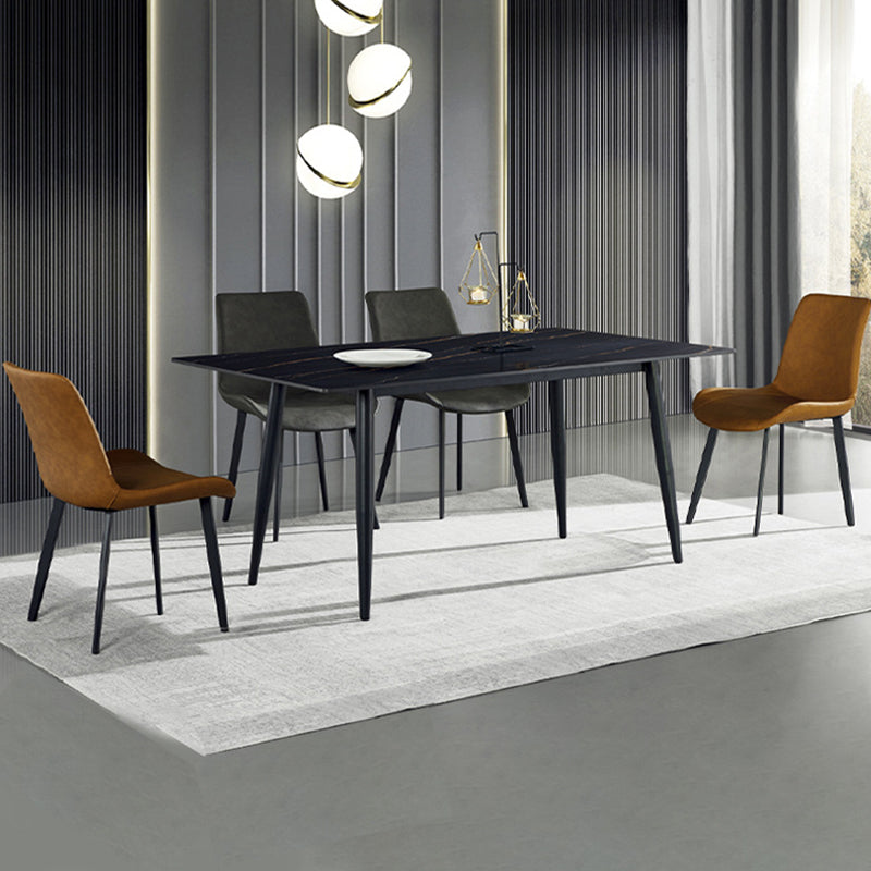Rectangle Luxury Dining Table Sintered Stone Top Desk with 4 Metal Legs
