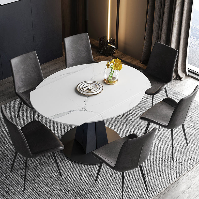 Round Sintered Stone Dining Table Pedestal Furniture with Leaf Extension