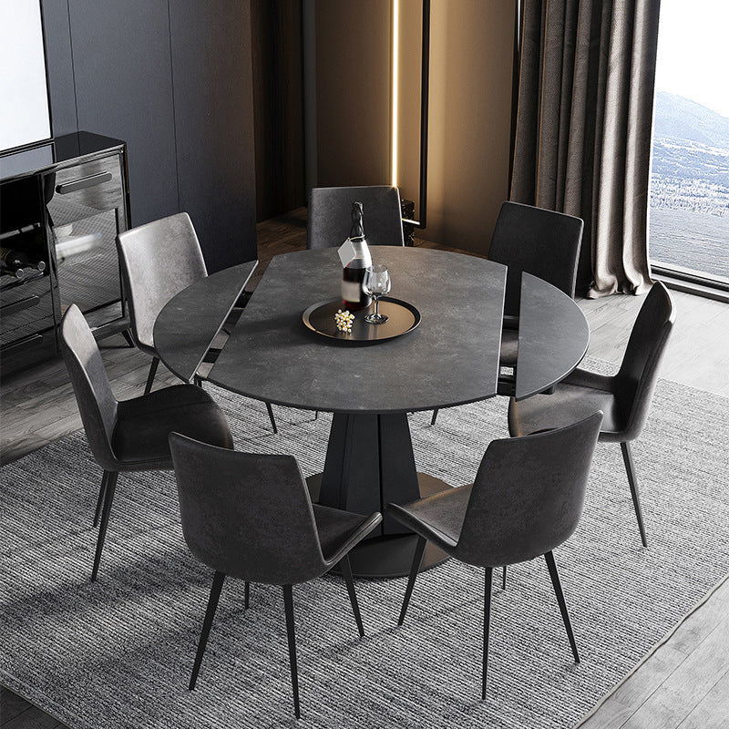 Round Sintered Stone Dining Table Pedestal Furniture with Leaf Extension