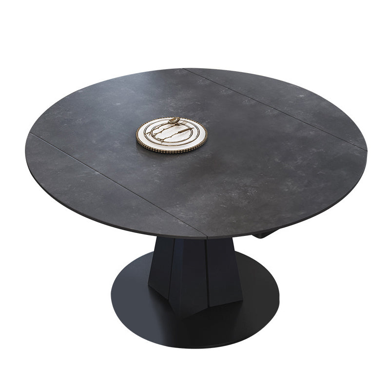 Round Sintered Stone Dining Table Pedestal Furniture with Leaf Extension