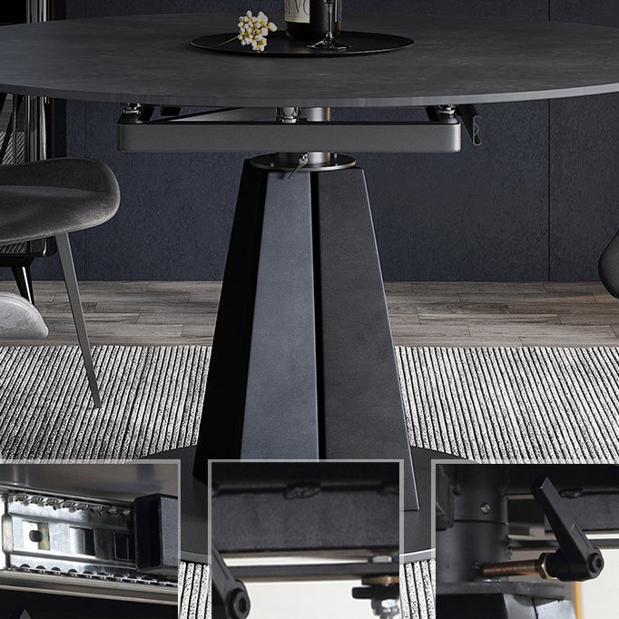 Round Sintered Stone Dining Table Pedestal Furniture with Leaf Extension