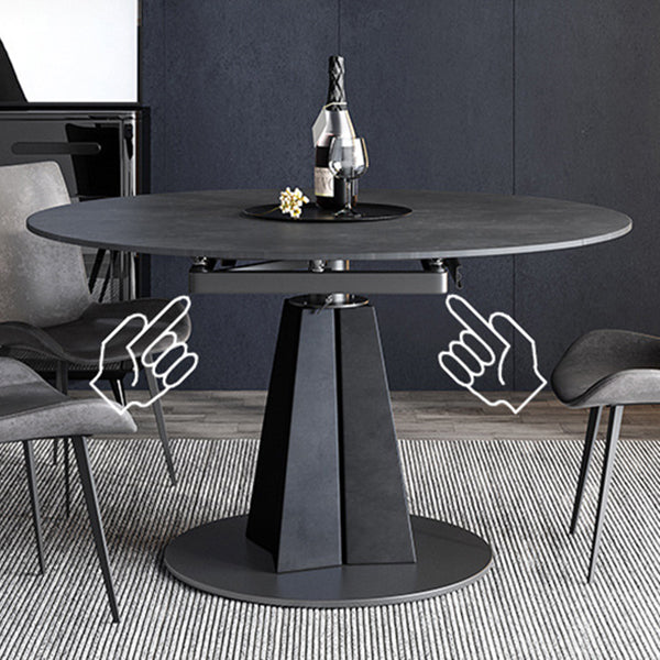 Round Sintered Stone Dining Table Pedestal Furniture with Leaf Extension