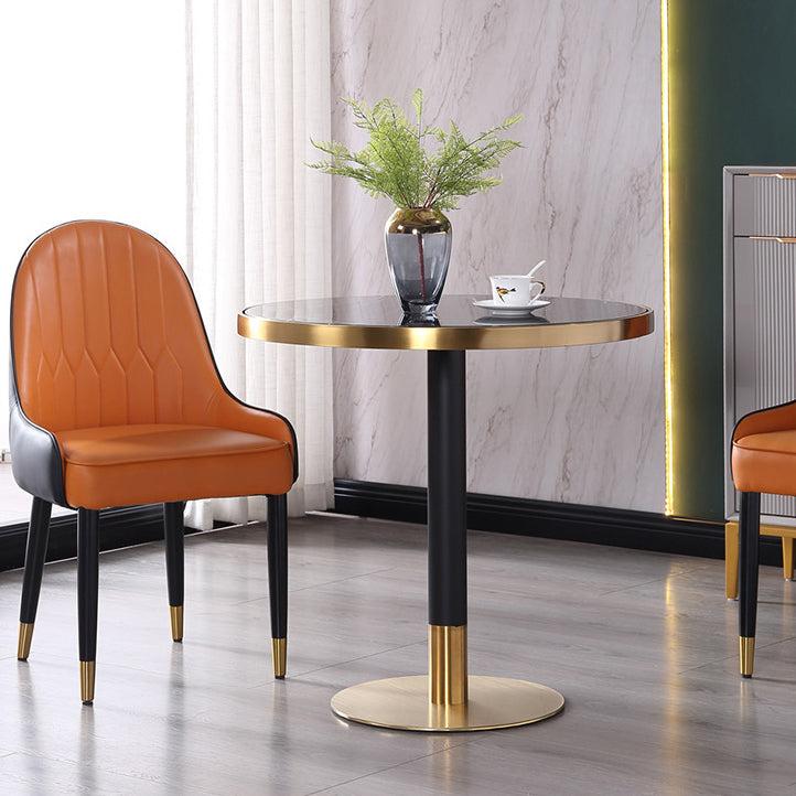 Stone Top Table Metal Traditional Luxury Round Dining Table with Pedestal Base