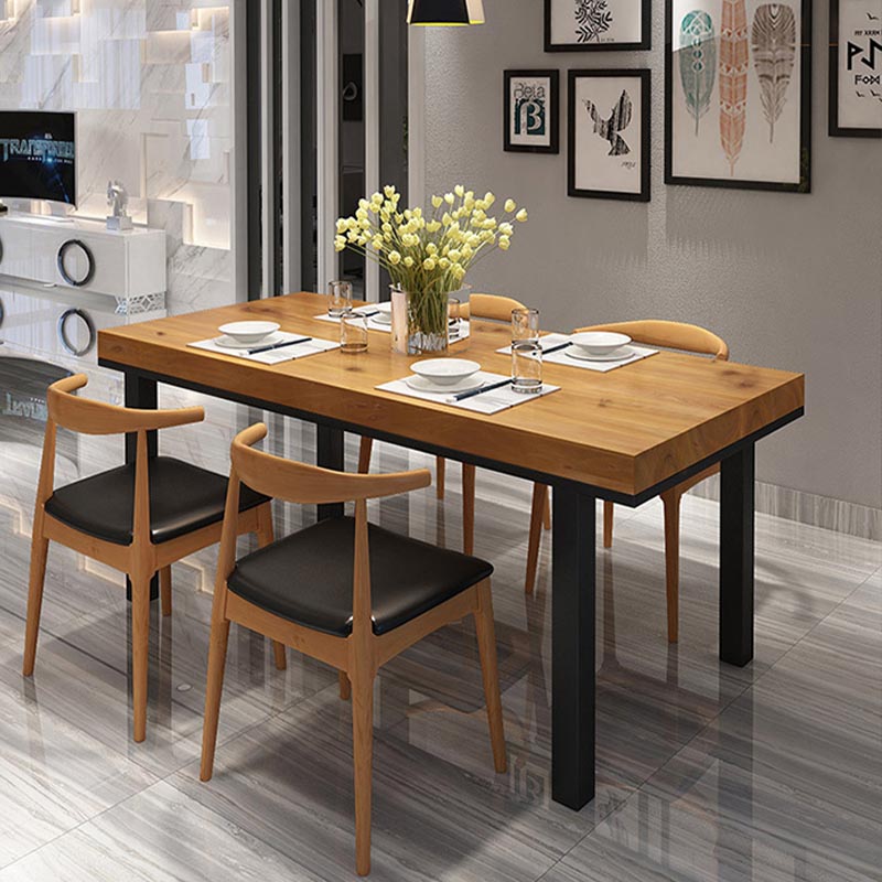 Natural Pine Wood Top Table Industrial Rectangle Black Iron Base Table without Chair