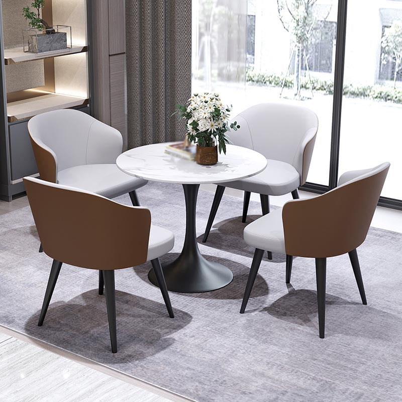 Metal Traditional Luxury Round Dining Table White Sintered Stone Top Table with Tulip Base