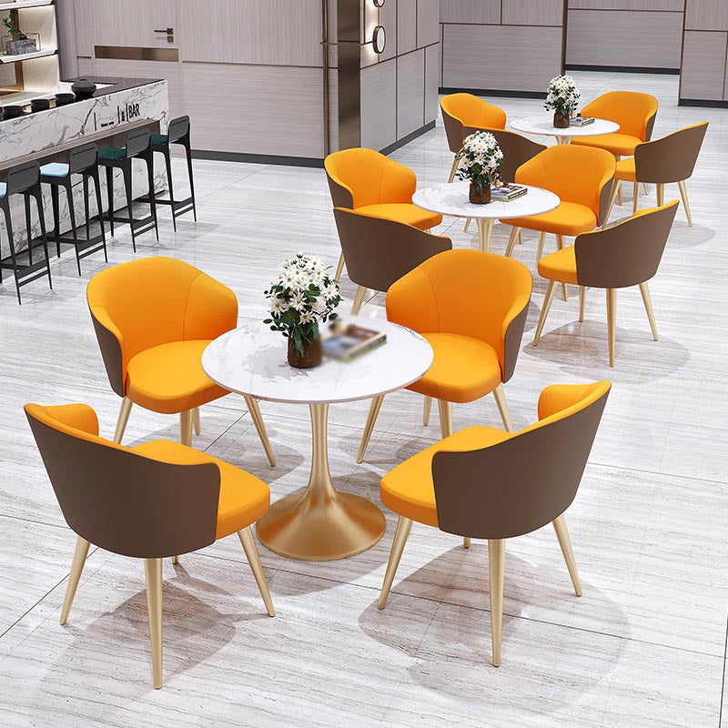 Metal Traditional Luxury Round Dining Table White Sintered Stone Top Table with Tulip Base