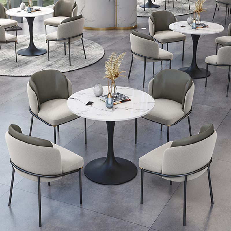 Metal Traditional Luxury Round Dining Table White Sintered Stone Top Table with Tulip Base