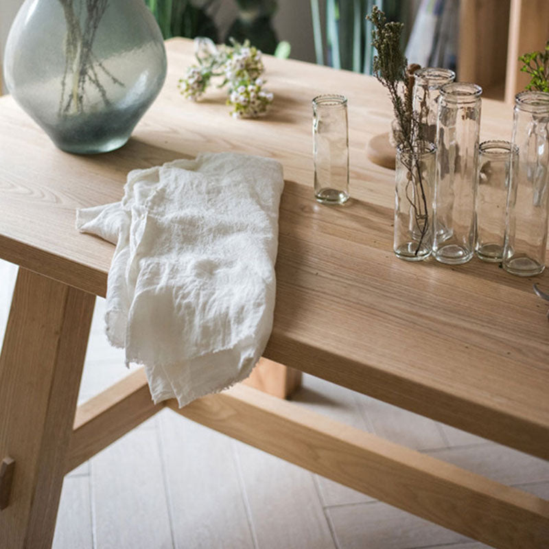 Modern Rectangle Dining Table Natural Solid Wood Trestle Dining Table