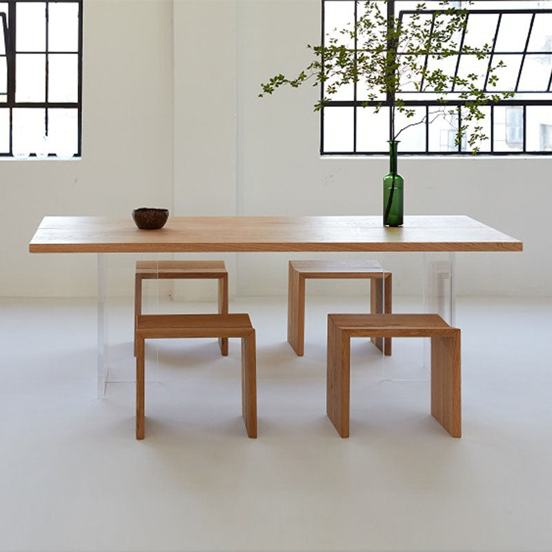 Rectangle Dining Table Natural Pine Wood Top Transparency Acrylic Base Table