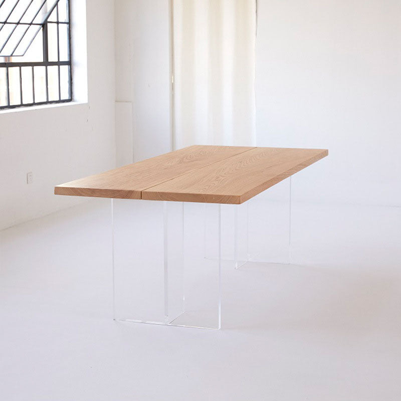 Rectangle Dining Table Natural Pine Wood Top Transparency Acrylic Base Table