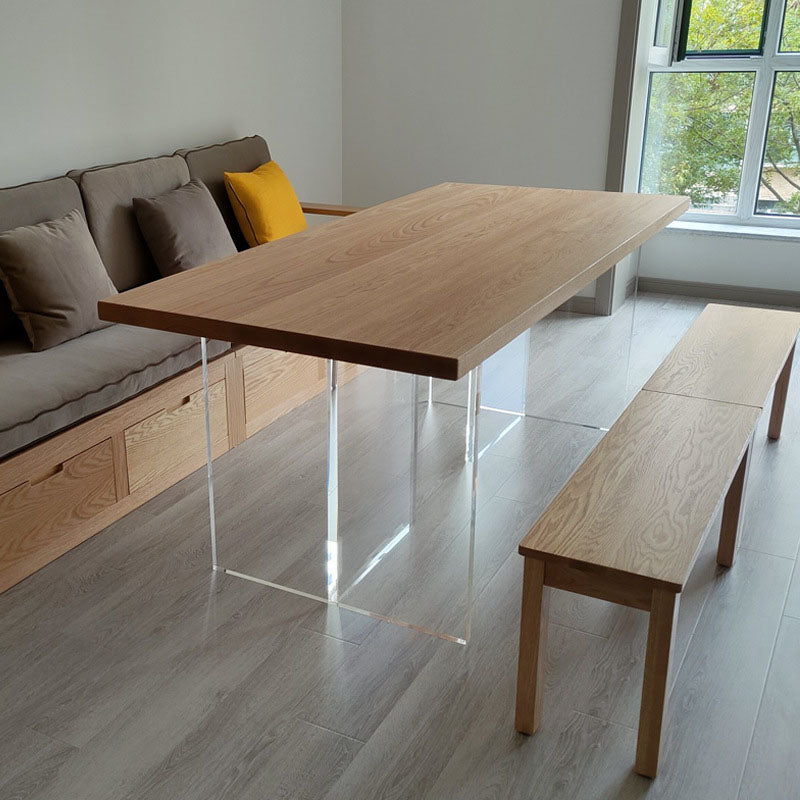 Rectangle Dining Table Natural Pine Wood Top Transparency Acrylic Base Table