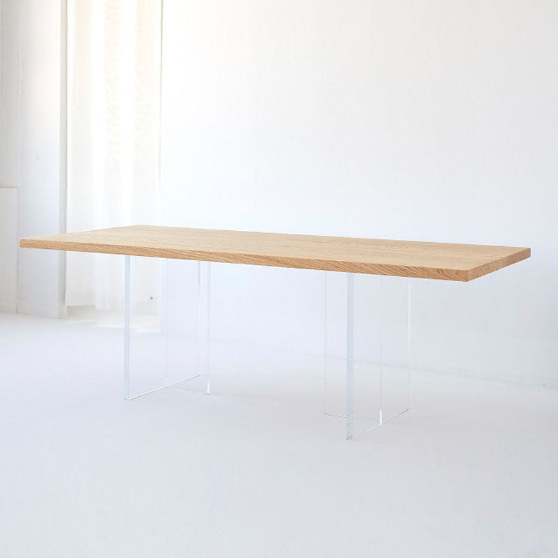 Rectangle Dining Table Natural Pine Wood Top Transparency Acrylic Base Table