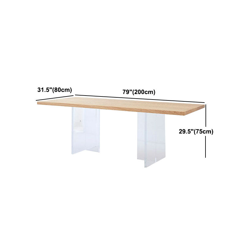 Rectangle Dining Table Natural Pine Wood Top Transparency Acrylic Base Table