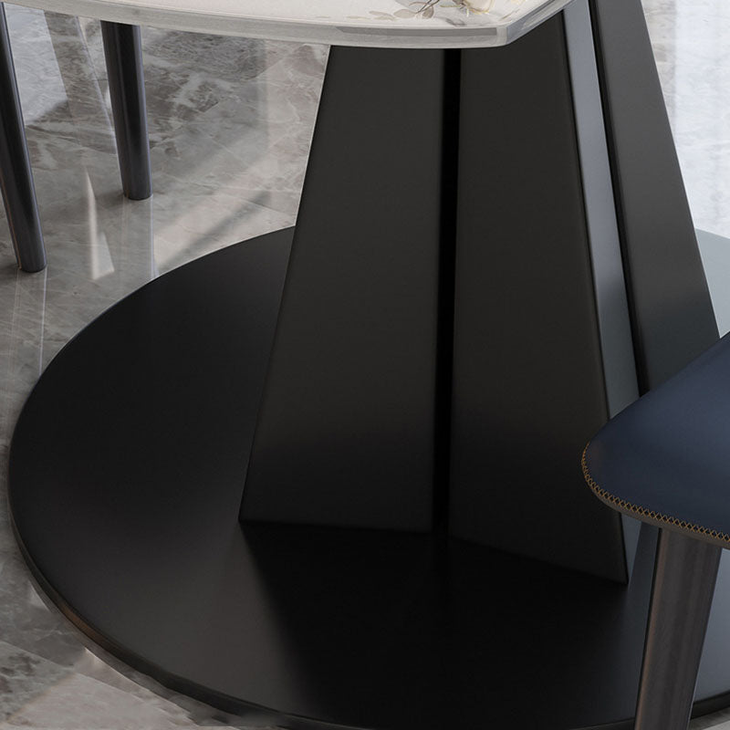 Round Modern Stone Table Standard Height Dining Room Table with Pedestal Base