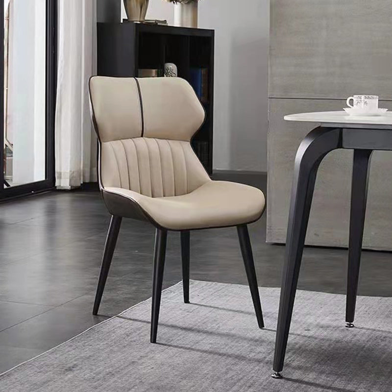 Contemporary Wingback Dining Chair PU Leather Armless Chair with Metal Legs