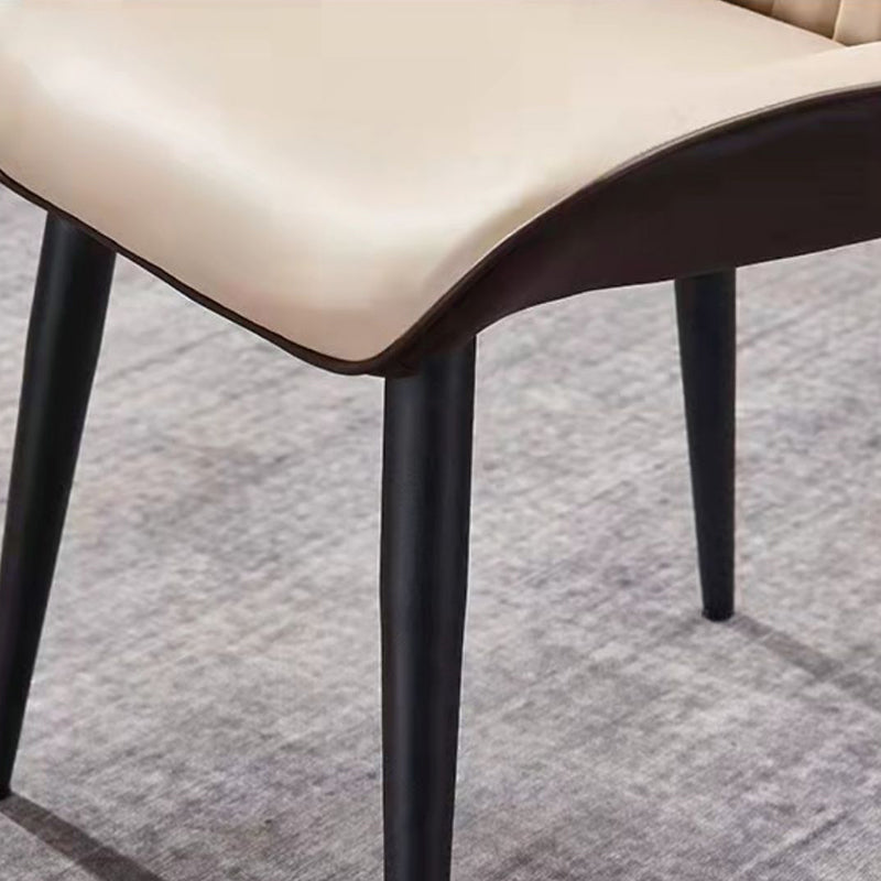 Contemporary Wingback Dining Chair PU Leather Armless Chair with Metal Legs