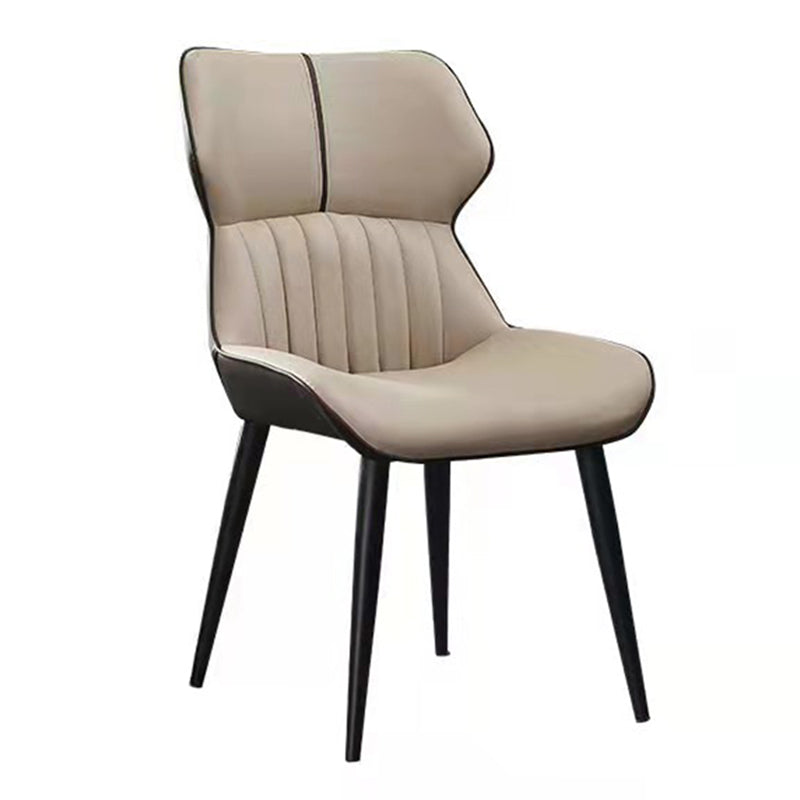 Contemporary Wingback Dining Chair PU Leather Armless Chair with Metal Legs