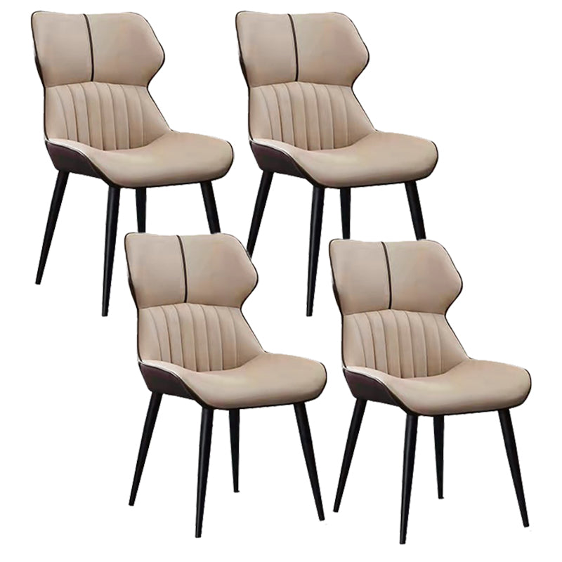 Contemporary Wingback Dining Chair PU Leather Armless Chair with Metal Legs