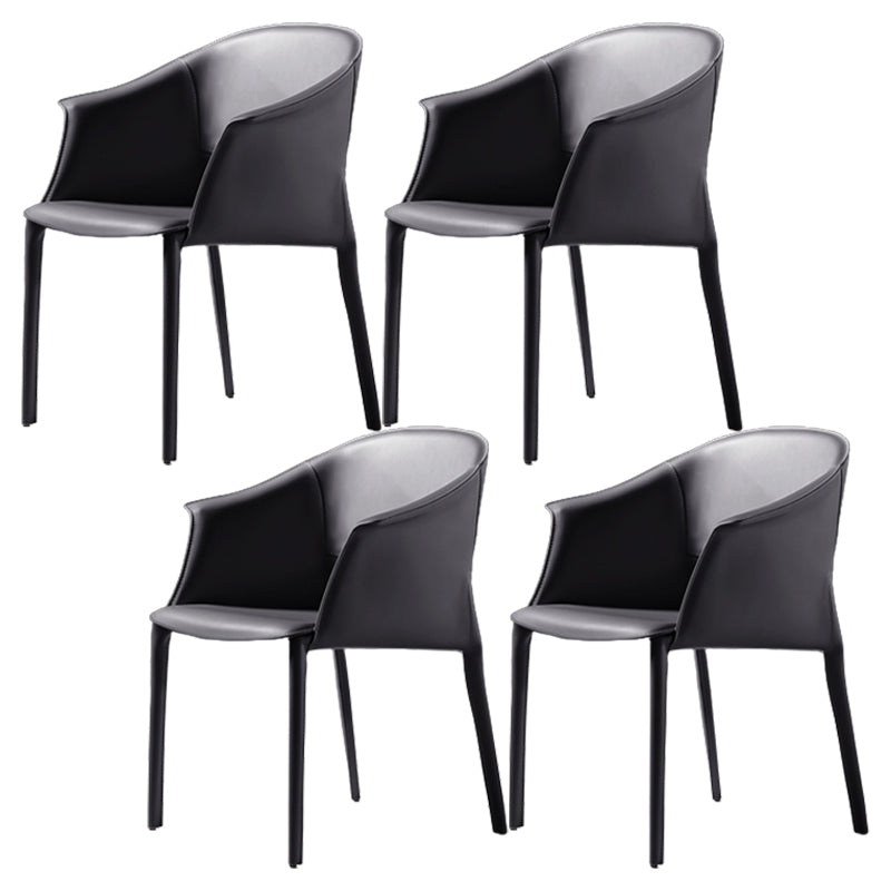 Leather Modern Home Side Chair with Arms Matte Finish Dining Chair
