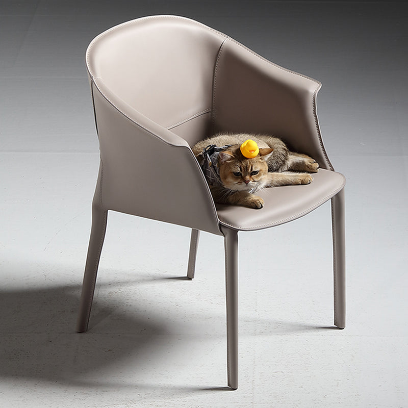 Leather Modern Home Side Chair with Arms Matte Finish Dining Chair
