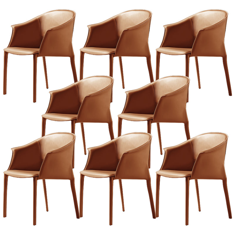 Leather Modern Home Side Chair with Arms Matte Finish Dining Chair