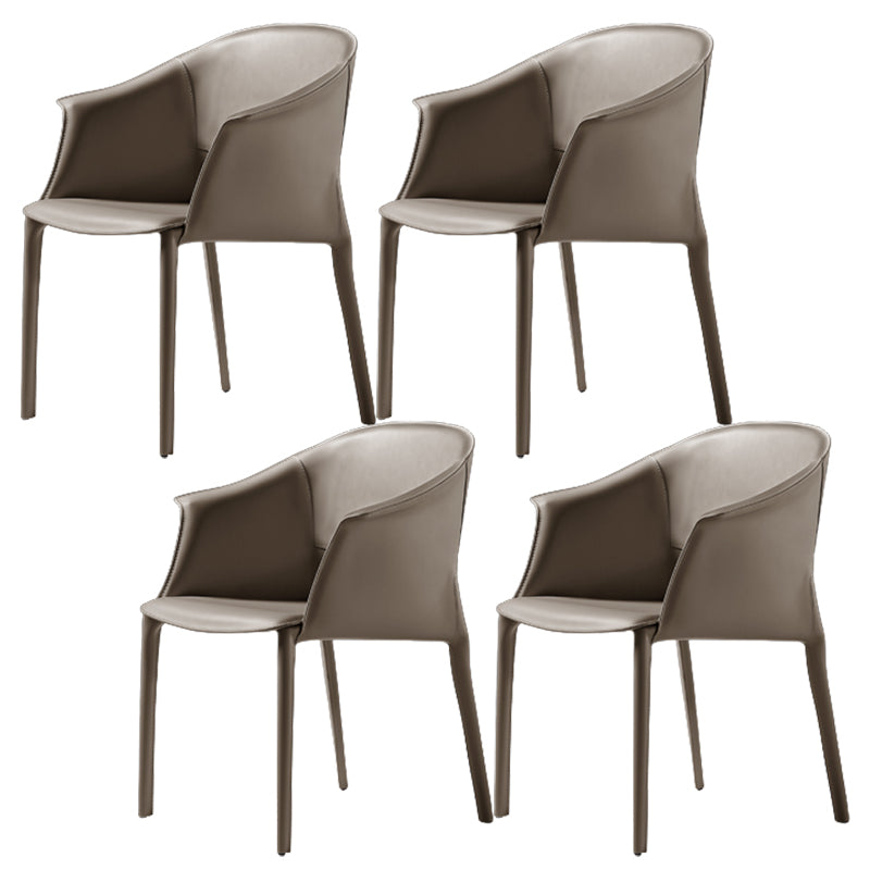 Leather Modern Home Side Chair with Arms Matte Finish Dining Chair