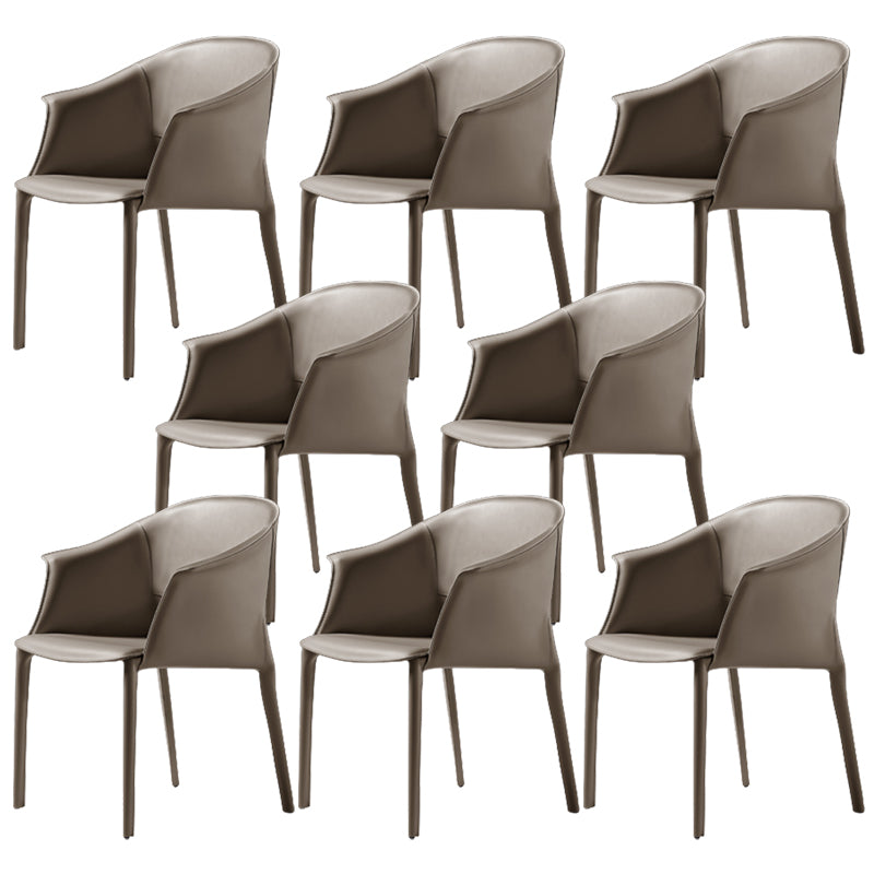 Leather Modern Home Side Chair with Arms Matte Finish Dining Chair