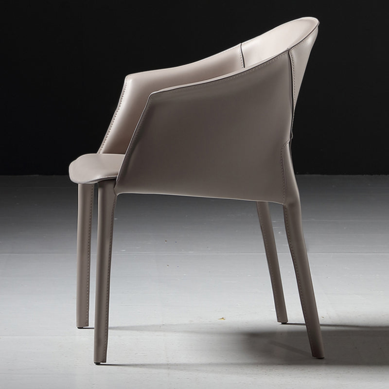 Leather Modern Home Side Chair with Arms Matte Finish Dining Chair