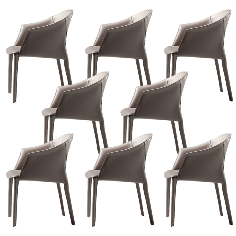 Leather Modern Home Side Chair with Arms Matte Finish Dining Chair