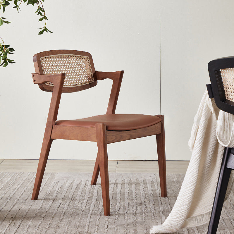 Traditional Dining Accent Chair Solid Wood and Faux Leather Arm Chair