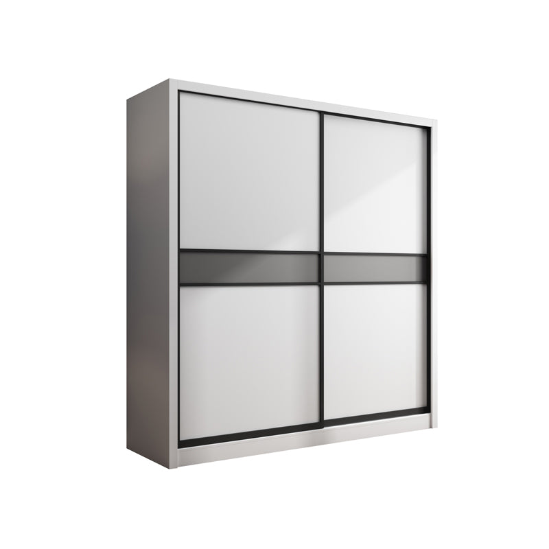 White Modern Wardrobe Armoire Engineered Wood Sliding Door Wardrobe with Drawer