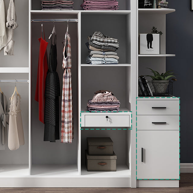 White Modern Wardrobe Armoire Engineered Wood Sliding Door Wardrobe with Drawer