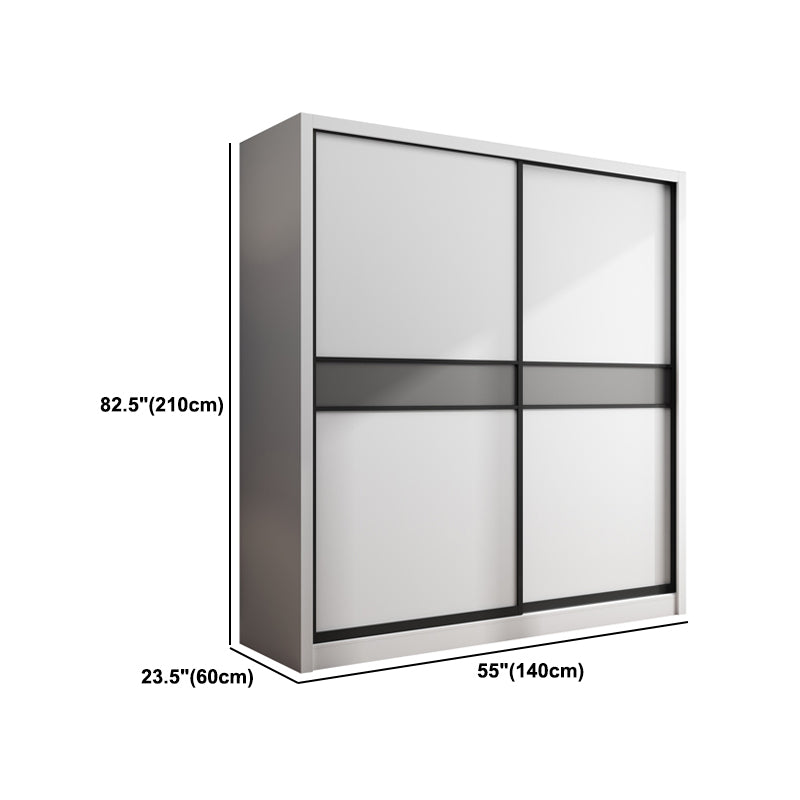 White Modern Wardrobe Armoire Engineered Wood Sliding Door Wardrobe with Drawer