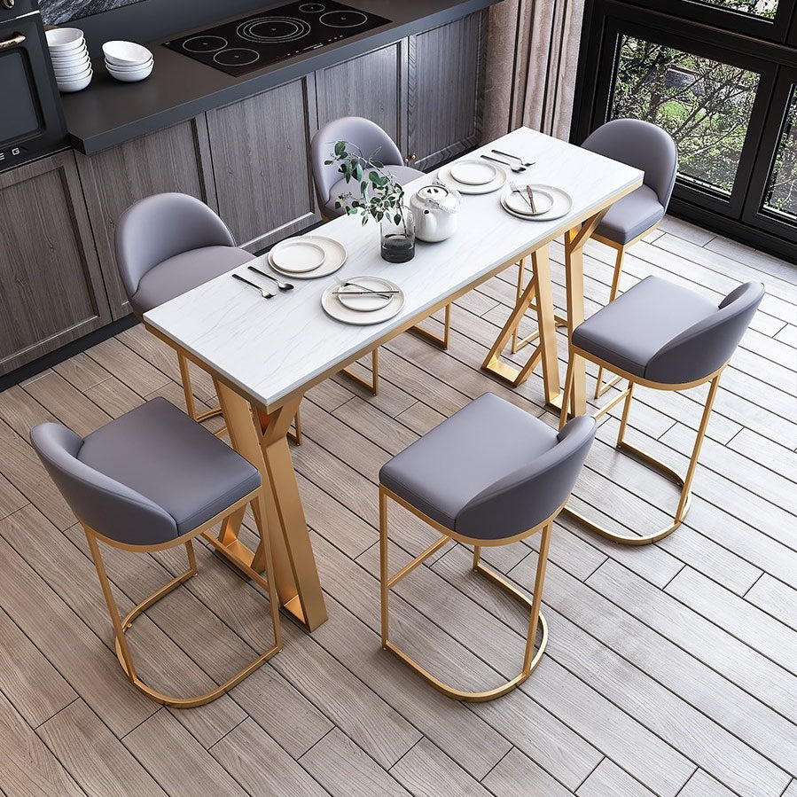 Glam 1/3/5/7 Pieces Bar Table Set Rectangle Stone Counter Table with Stools for Kitchen