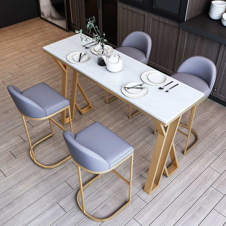 Glam 1/3/5/7 Pieces Bar Table Set Rectangle Stone Counter Table with Stools for Kitchen