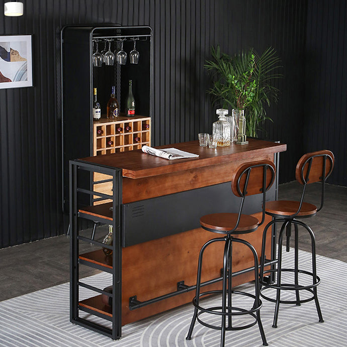 Industrial 1/2/3 Pieces Counter Height Set Rectangle Solid Wood Pub Table Set