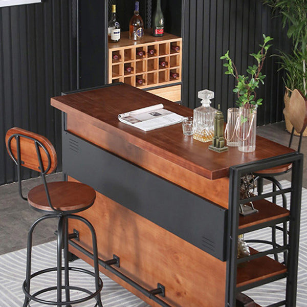 Industrial 1/2/3 Pieces Counter Height Set Rectangle Solid Wood Pub Table Set