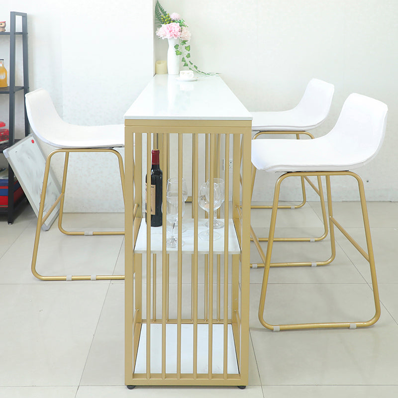 Glam Bar Table Set 1/4 Pieces Rectangle Stone Counter Table with High Stools for Balcony