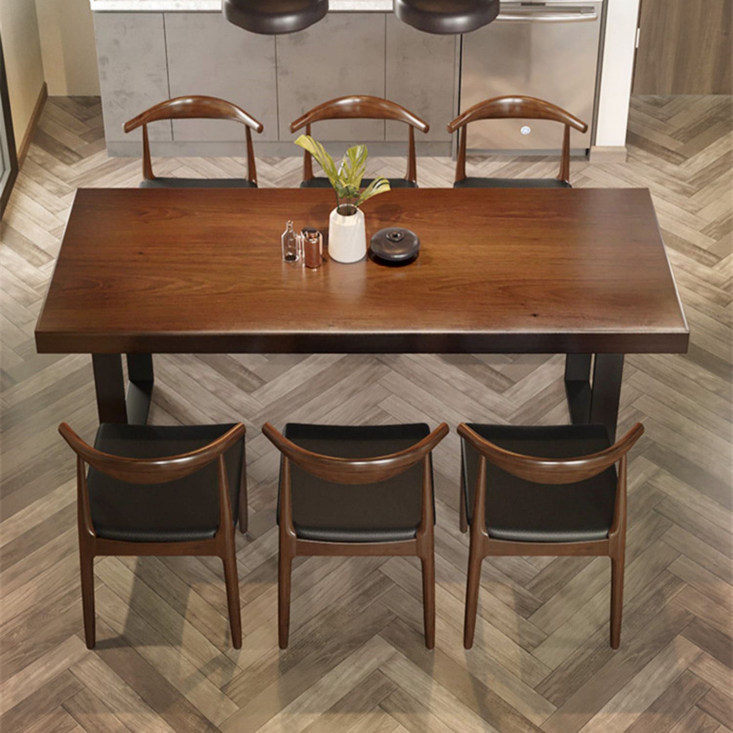 Modern Dining Set 1/5/7 Pieces Rectangle Pine Wood Dining Table for Canteen