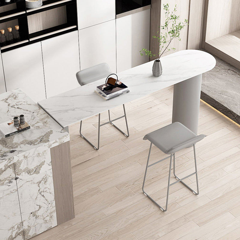 Contemporary Style Bar Table Stone Bistro Bar Desk with Double Pedestal