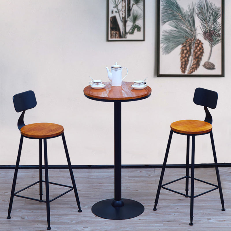 Industrial Solid Wood Bar Table Brown Bistro Table with Black Metal Pedestal